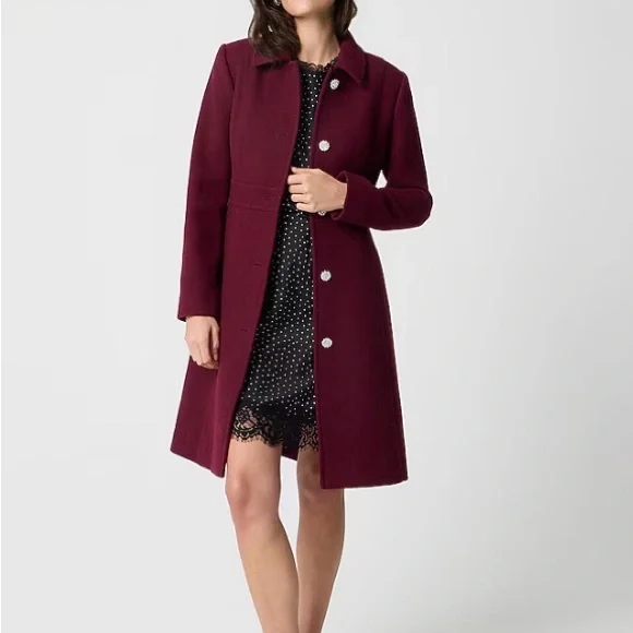 J. Crew Lady day coat in Burgundy with jewel buttons size 4, NWT. - Picture 12 of 12
